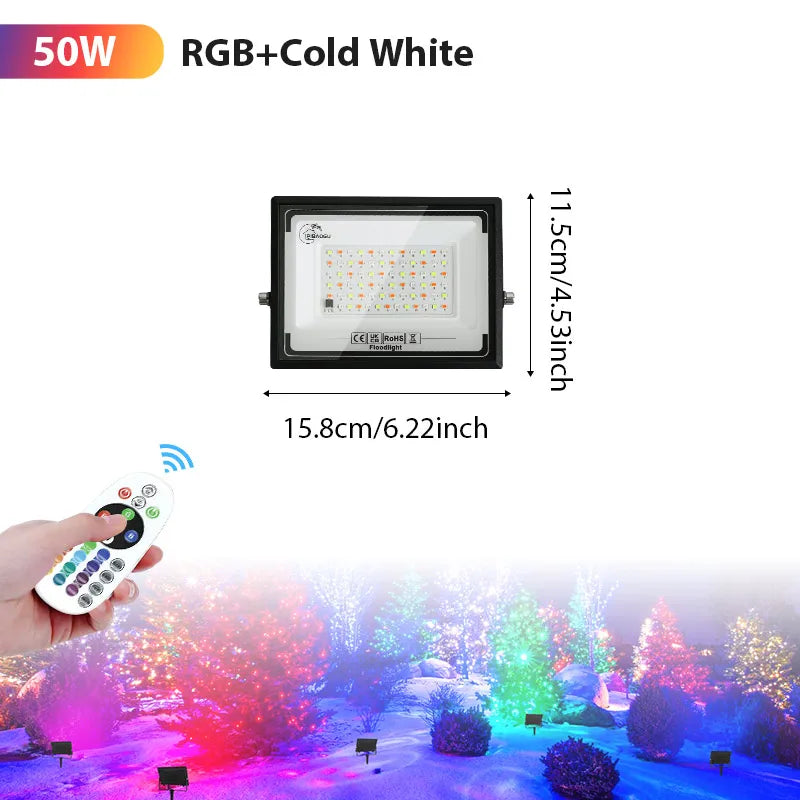 RGB LED Floodlight Remote Control 20W 30W 50W 100W 150W 200W Outdoor Spotlights AC220V Waterproof IP66 Outdoor Ambient Light