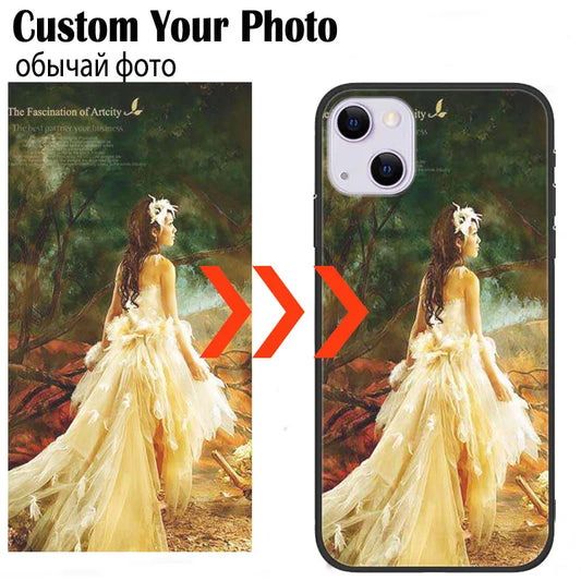 Customized Phone Cases For iphone 14 Pro Max 13 Mini 14 Plus Case Glass Silicone DIY Photo Personalized Picture Fundas Clear TPU