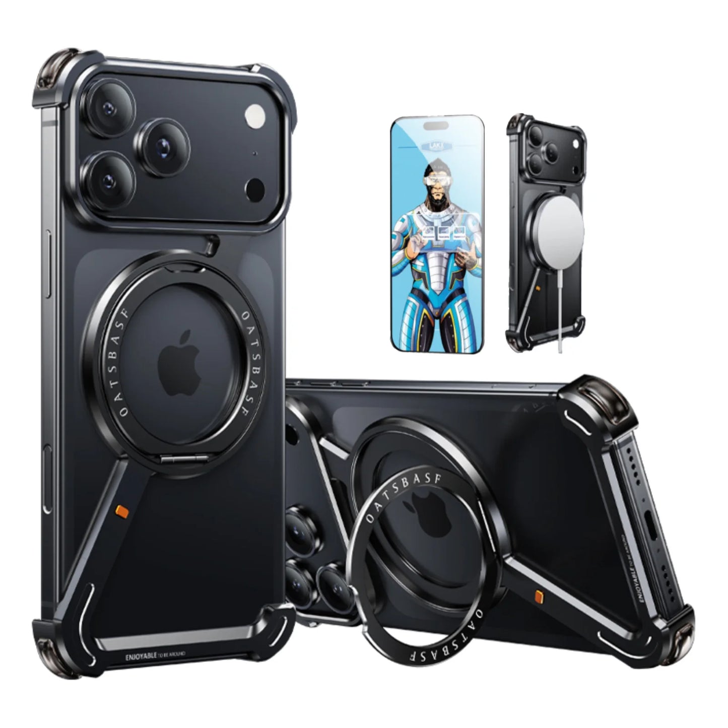 Minimalist Phone Case for iPhone 17 Pro Max & 17Pro Air Case 360° Rotation Kickstand Aluminum Metal Frameless Design Bumper Case