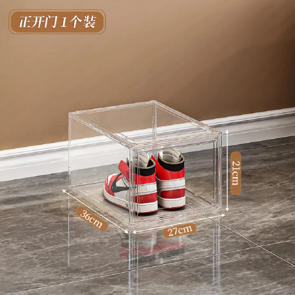 New Thickened transparent acrylic shoe box with magnetic flip cover dustproof shoe storage box multi-layer stackable combination