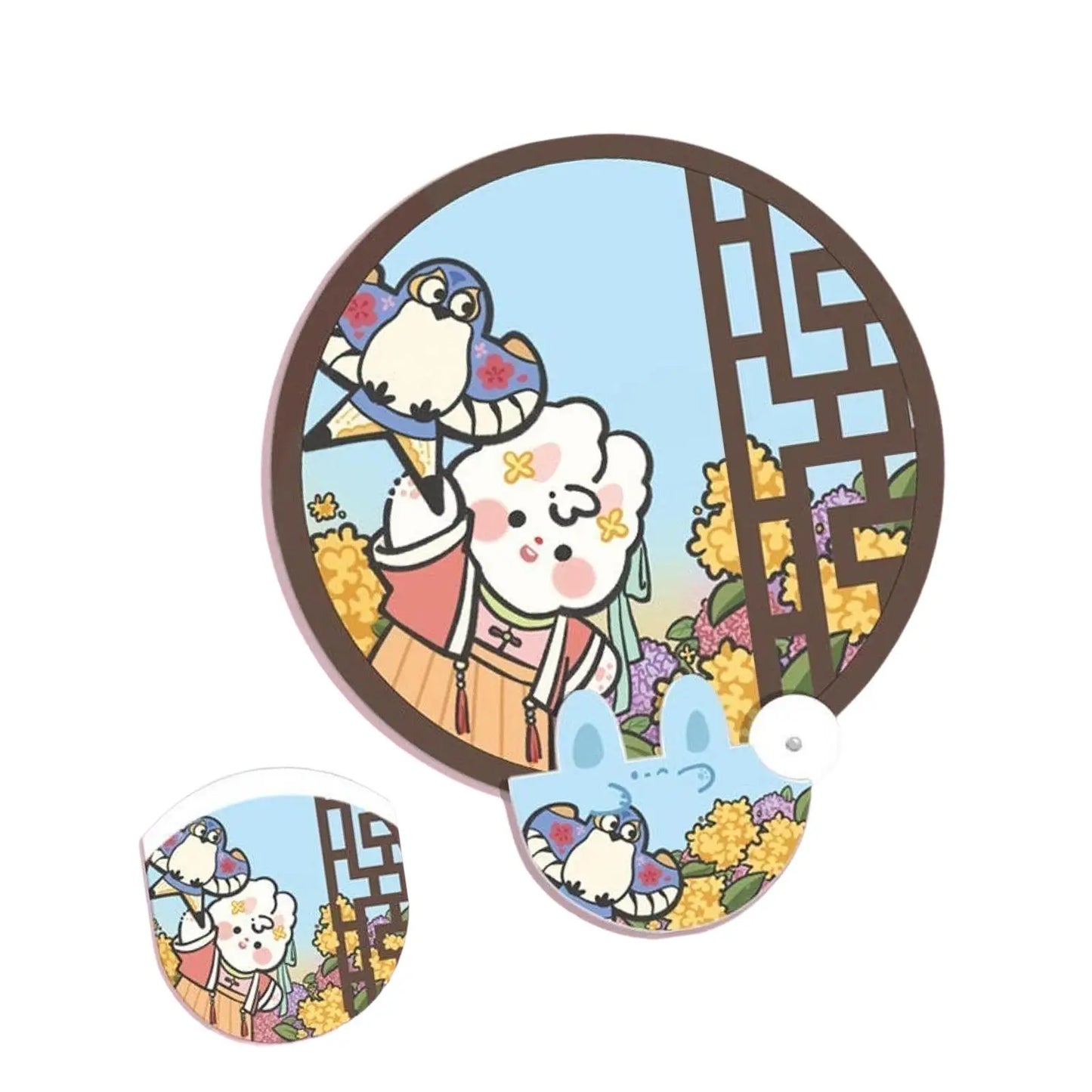 Foldable Fan Wear Resistant Photo Prop Waterproof Lovely Round Folding Fan for Wedding Party Favors Summer Outdoor Activity