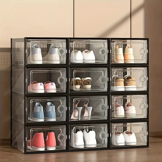 6/12pcs Transparent Shoe Boxes Stackable Shoe Cases Storage Plastic Shoes Box Dustproof Sneaker Boxes Shoes Furniture Organiz