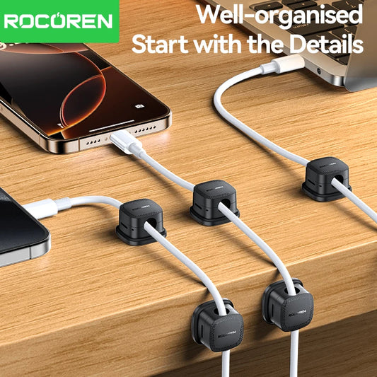 Rocoren Magnetic Cable Organizer Smooth Adjustable Cable Holder Under Desk 6PCS Stable Cable Management Wire Keeper Cable Clips