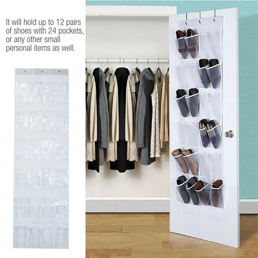 24 Grid Wall-mounted Shoes Organizer Rack Over Door Hanging Storage Holder Rack Bedroom Closets Shoes Storage Bag for Room