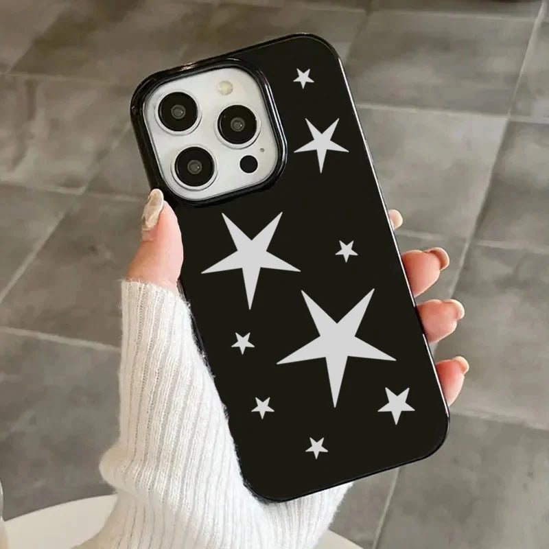 Ins Korean Lovely White Five Star Phone Case For iPhone 17 16 Pro Max 15 14 13 12 11 Pro 7 8 16 Plus 16e 17Air Shockproof Cover