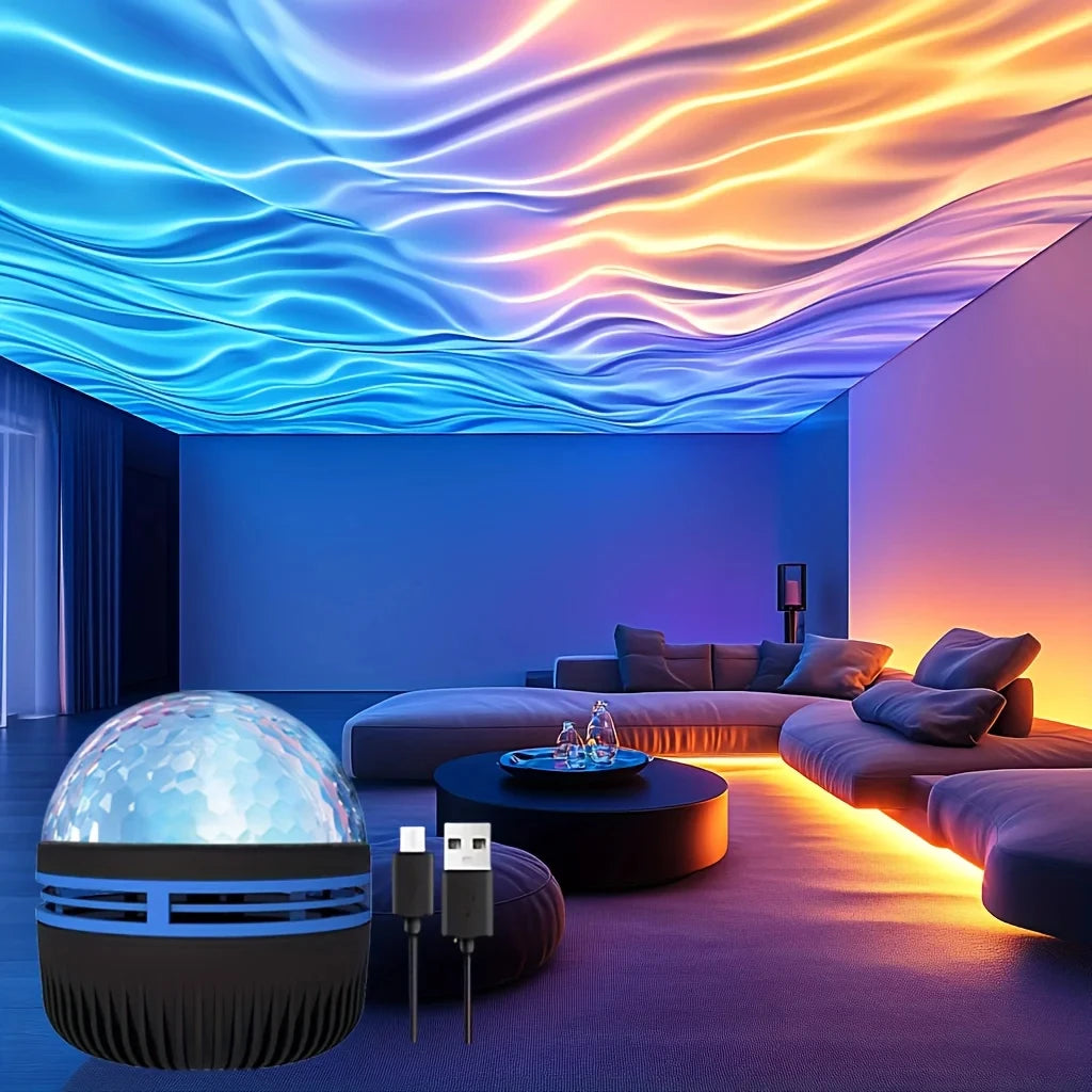 Water Ripples Night Light LED Sky Porjection Lamp USB Plug-in Use Remote Control Night Lamp Home Bedroom KTV Atmosphere Decor