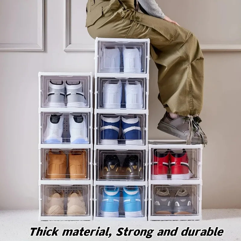 Shoes Box Foldable Transparent Sneaker Shoe Storage Organizers Box Stackable Dustproof High-top Cabinet Shoe Rack Shelf