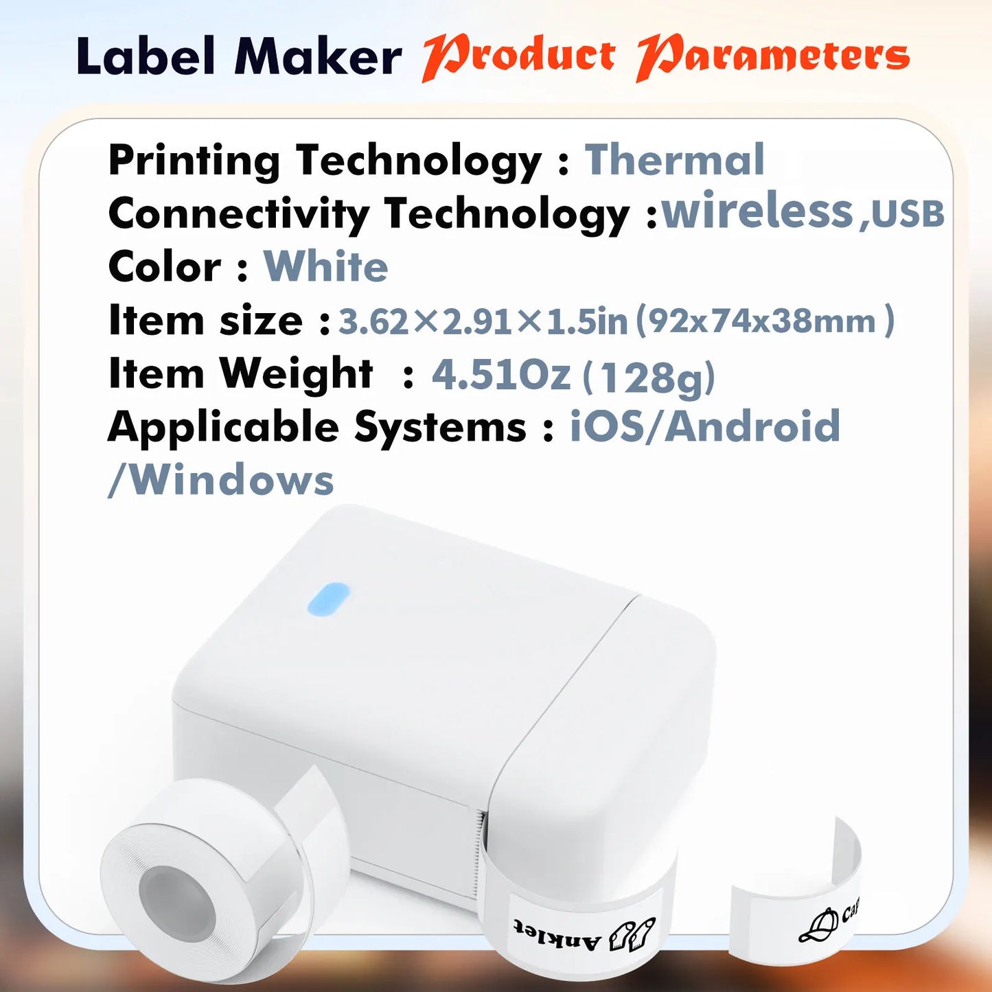 Mini Label Printer, Portable Thermal Printer ,Self-Adhesive Sticker Labeling Machine, Wireless Bluetooth,Inkless Printer