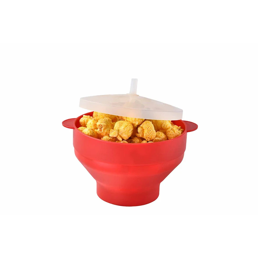 1/3Pcs Microwave Popcorn Bowl Bucket Silicone DIY Red Popcorn Maker with Lid Chips Fruit Dish High Quality Kitchen Easy Tools