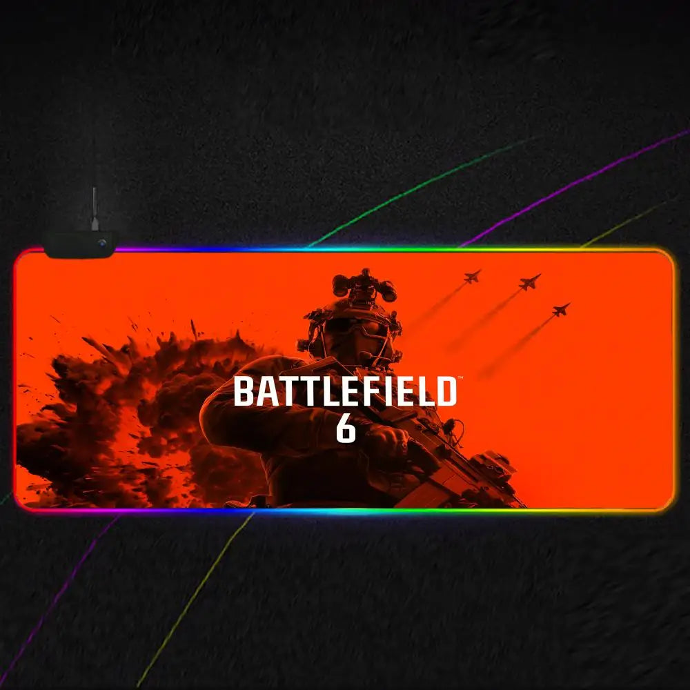 Cool Battlefield 6 Mouse Pad RGB Gaming Mouse Pad XXL, Extended Surface, Non-Slip, Smooth, LED Lights, Perfect Desk Mat