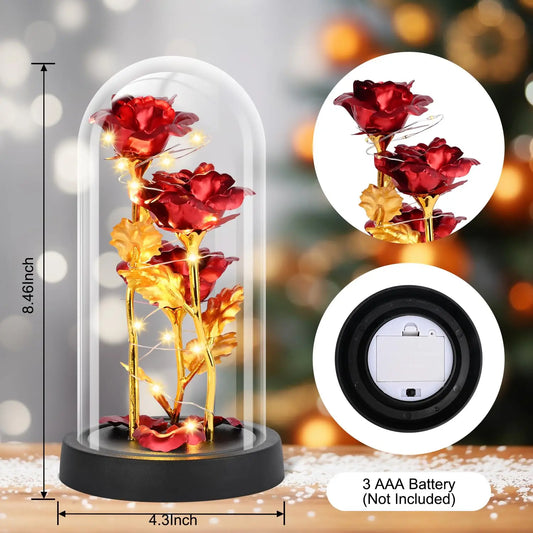 Glass Rose Flower for Women,Light Up Rose in A Glass Dome,Rose Gifts for Christmas, Anniversary,Wedding,Valentines,Birthday