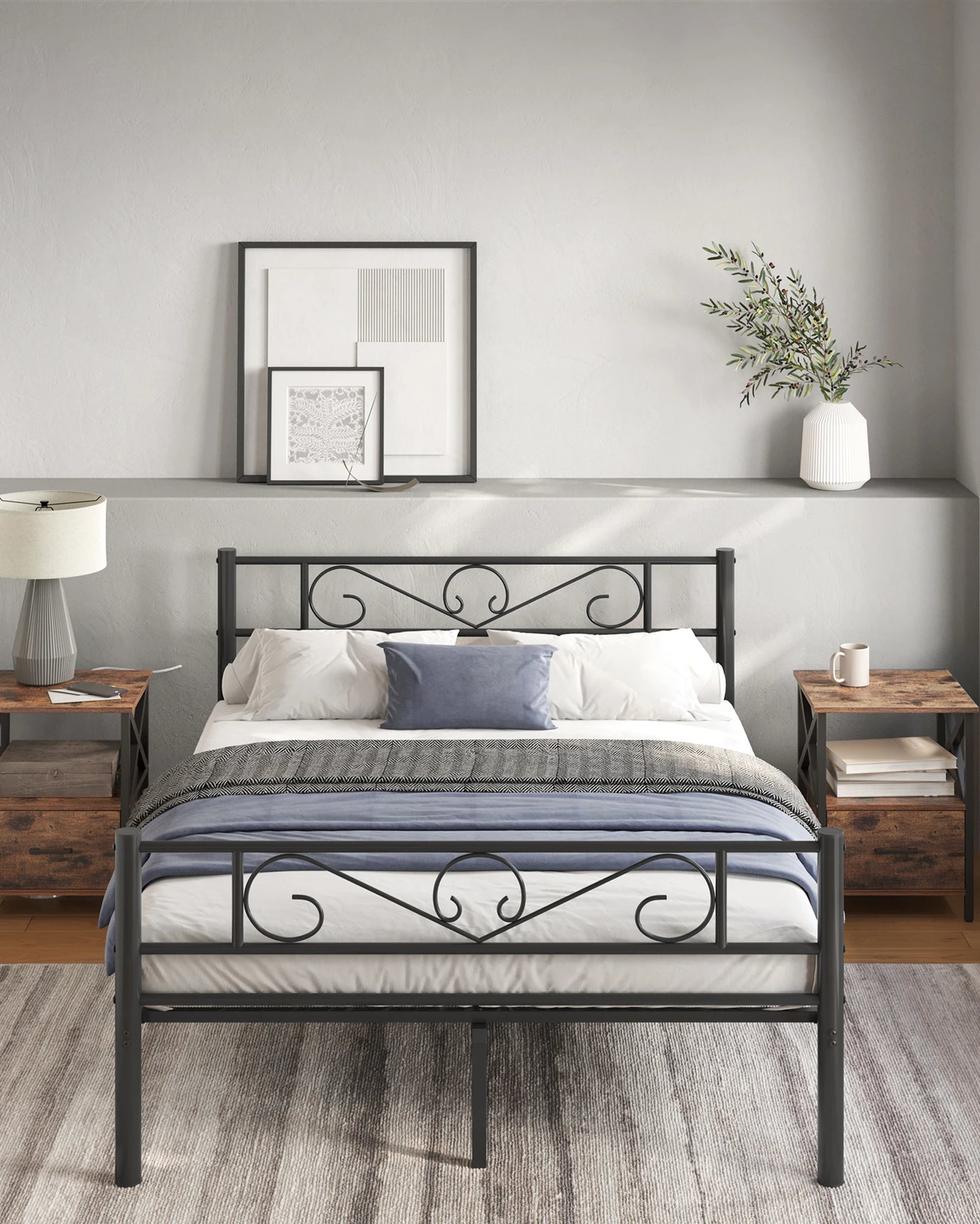 VASAGLE bed 140x200 cm, guest bed, metal double bed, bed frame, bed frame