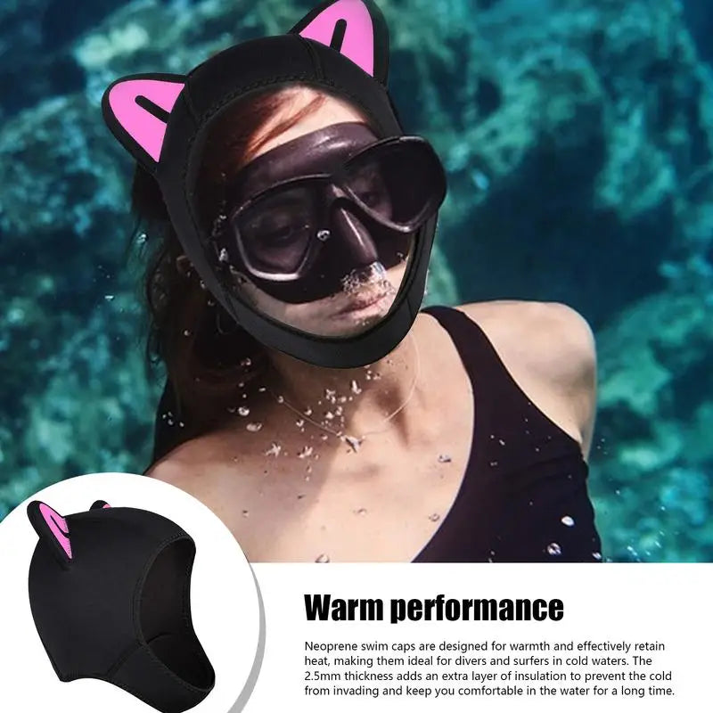 Diving Hats for Men Warm Ergonomic Swim Hat Cat Ears Diving Hat Wear-Resistant Surf Hats for Surfing Snorkeling Water Sports