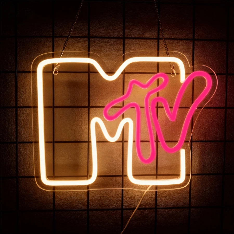 Music Led Neon Sign, Music Tv Letter Icon, Used For Bedroom, Music Studio, Recording Studio, Radio Station, Beer Bar Art Decor.