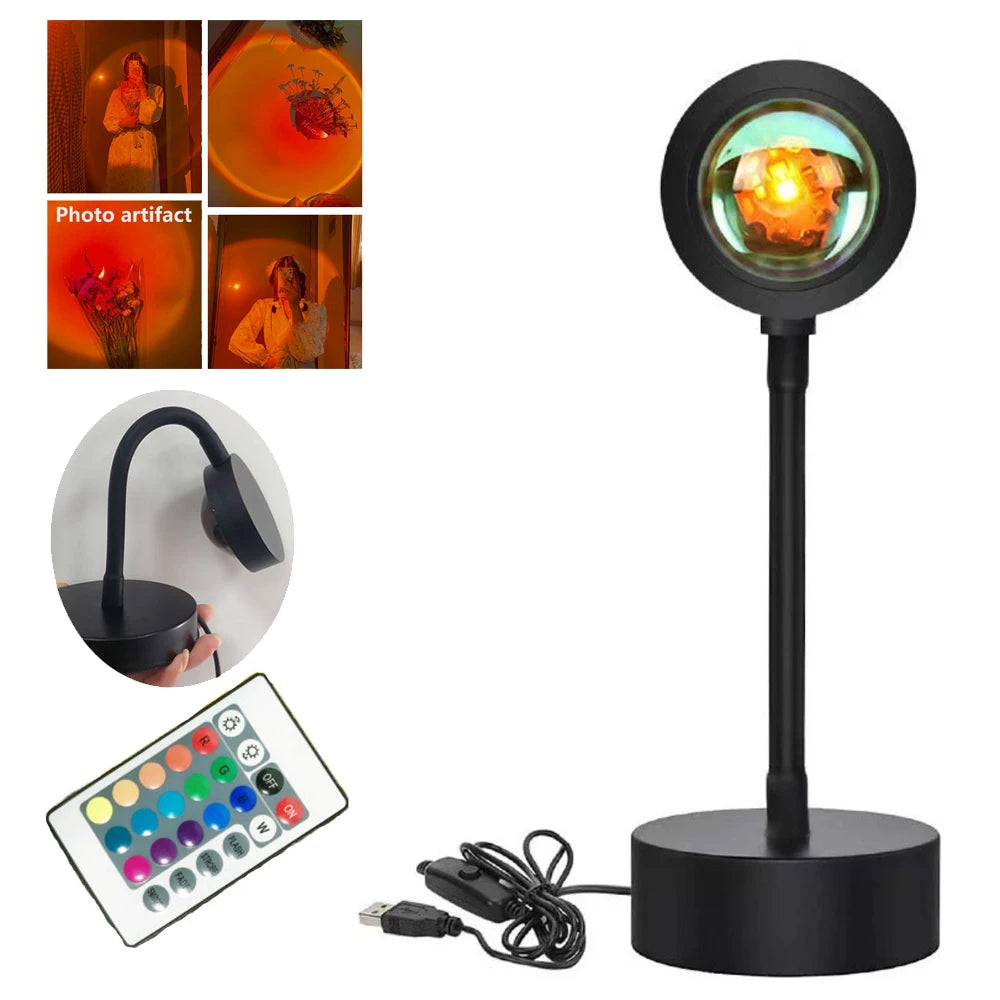 LED Sunset Lamp Nightlights USB Projector Birthday Party Decoration Mood Lights For Bedroom Living Room Wall Photography