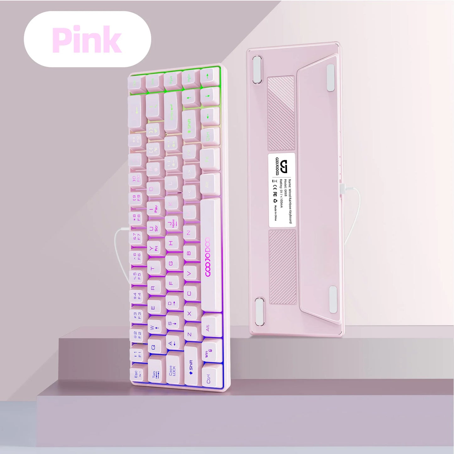 GOOJODOQ Mini 60% Gaming Keyboard Portable Wired Portable Wired Mechanical Keyboard RGB Backlit 68 Key Ultra-Compact Keyboard