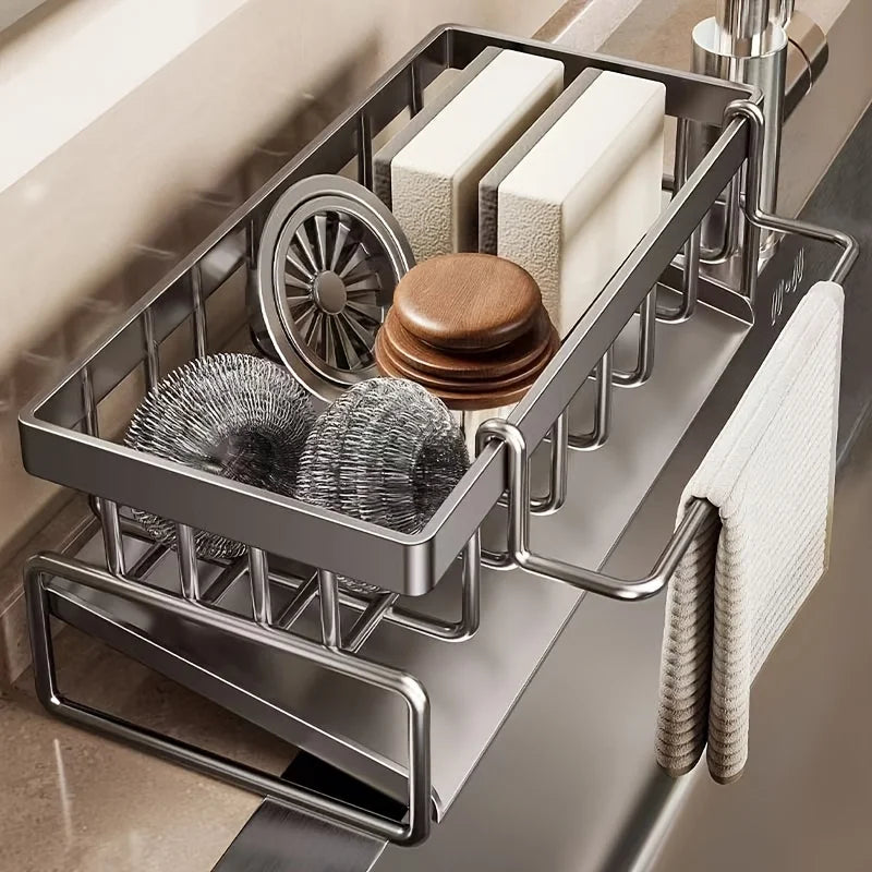 Kitchen sink storage rack, with storage rack, soap dispenser stand and sponge rack, kitchen draining rack, storage rack