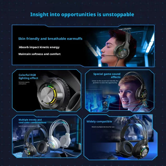New Wired Gaming Headset with Mic for PUBG RGB Light Deep Bass Noise Reduction Compatible with Laptops Desktops 2 Color Options