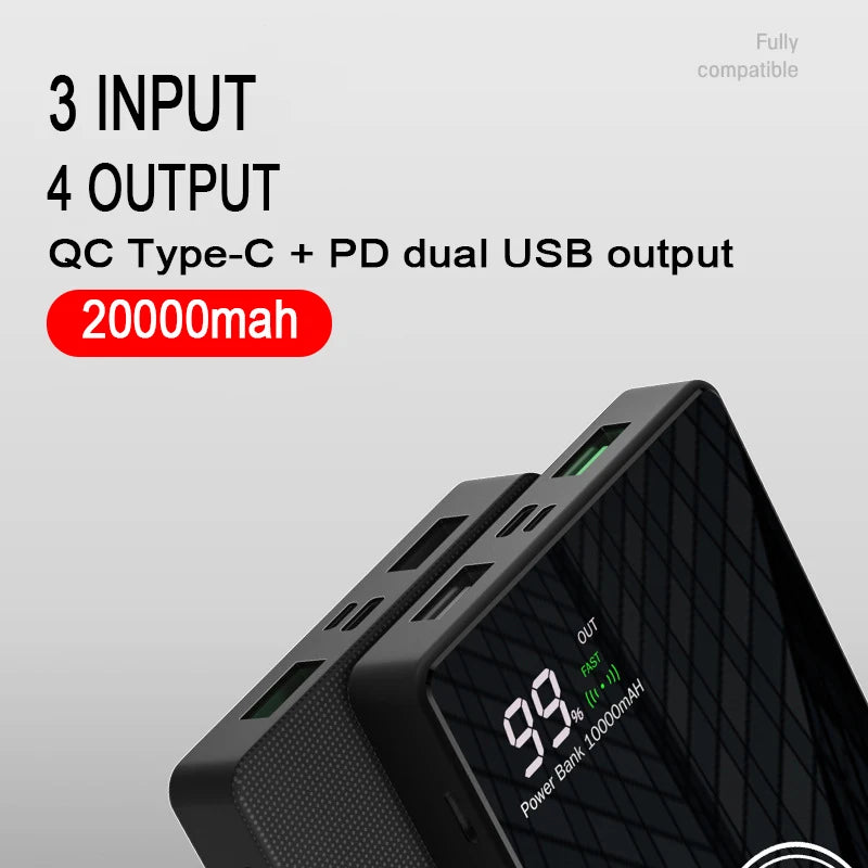 Wireless Charger Power Bank mirror Portable Battery Charger for iPhone 15 Xiaomi Huawei 20000mAh 22.5W Fast Charging Powerbank