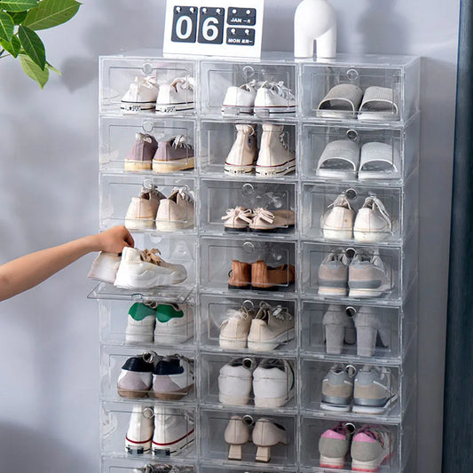 12pcs/set,Shoe Storage Box, Clear Stackable Shoe Organizer for Closet, Space Saving Foldable Shoe Rack Sneaker Container
