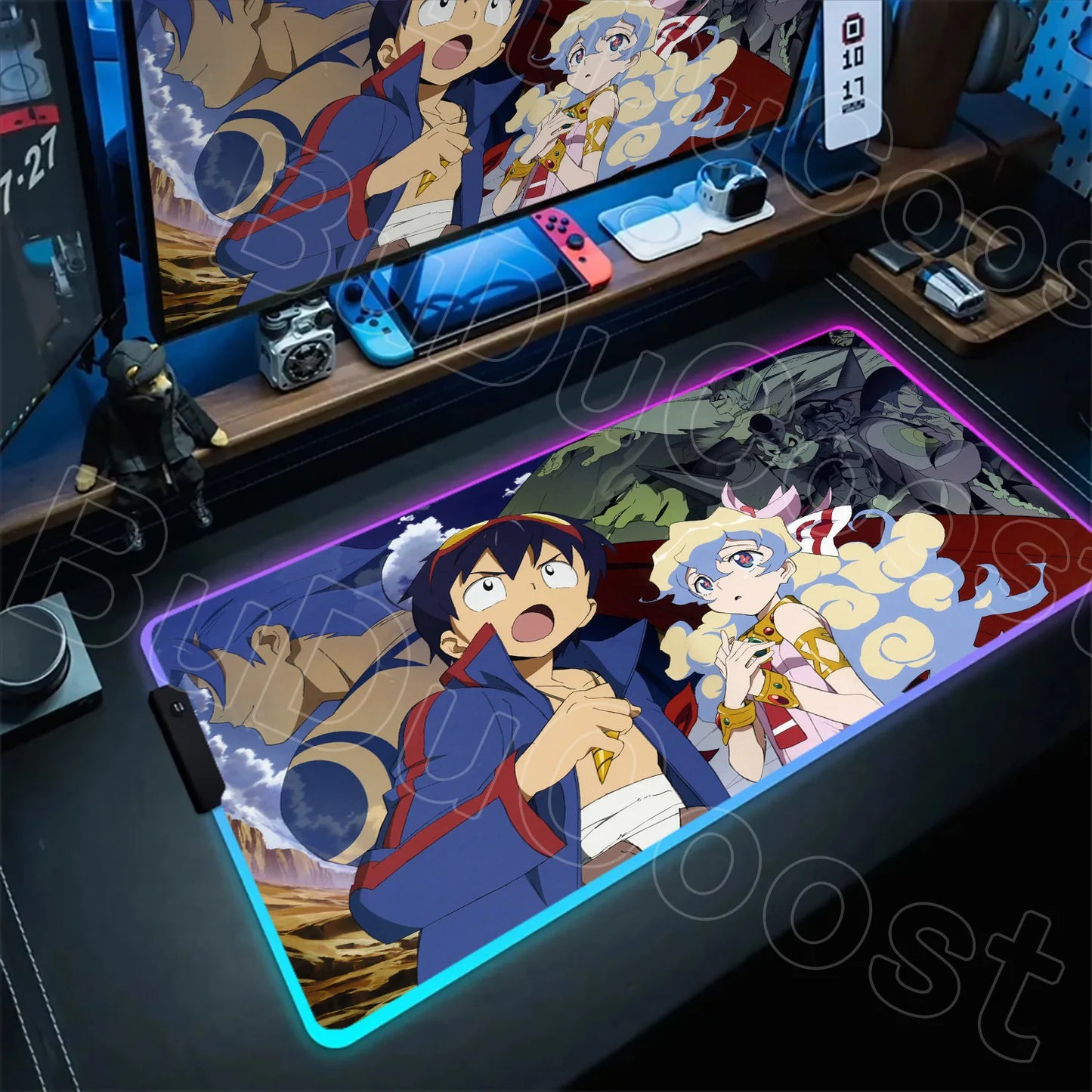RGB Mouse Pad Tengen Toppa Gurren Lagann XXL Gaming Mousepad LED Luminous Gamer Mouse Mats Natural Rubber Table Pad With Backlit