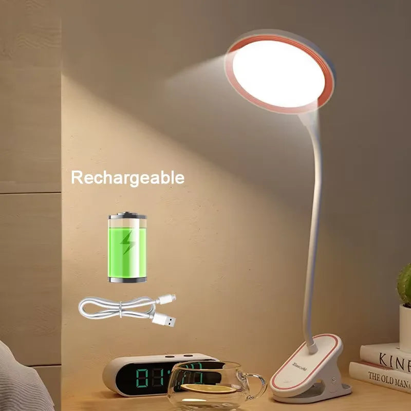 LED Reading Book Light USB Rechargeable Table Lamp With Clip Bedside Reading Light Touch 3 Modes Dimming Eye Protection Lights