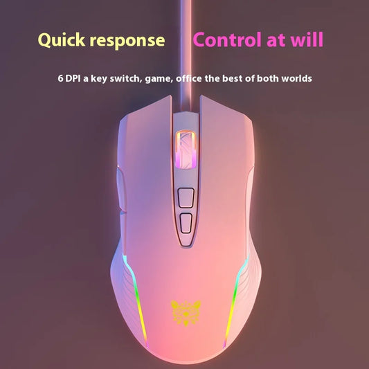 Onikuma CW905 RGB Gaming Mouse 6400 DPI Wired Optical Mouse with Cool Lighting for Notebook PC Home Office