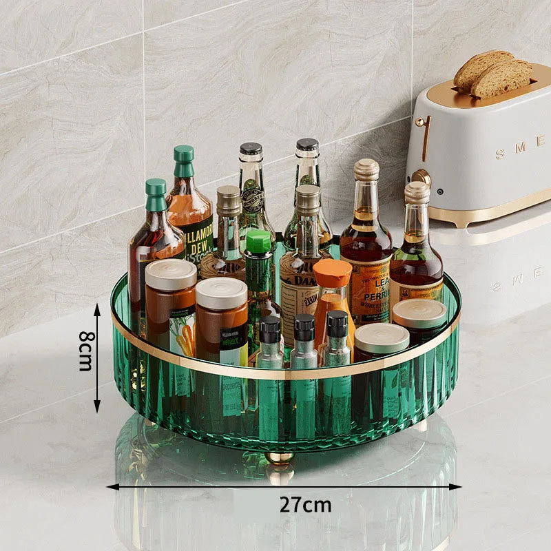 Rotating Tray Spice Rack Pantry Cabinet Turntable With Base Storage Bin Kitchen Organizer For Seasoning Cosmetic Storage Box