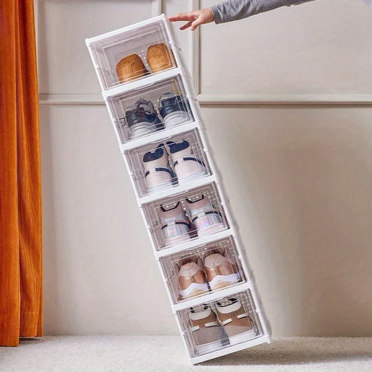 Stackable Shoe Organizer -Dustproof Storage Cabinet with Doors - Durable Plastic Boot and Accessory Rack