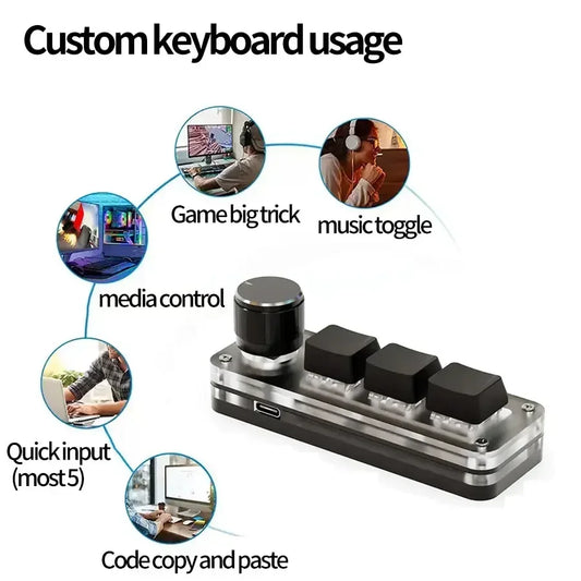 Mini USB Macro Mechanical Keyboard with 3 Keys 1 Knob RGB Gaming Custom Programming Switch Portable Keypads for Photoshop