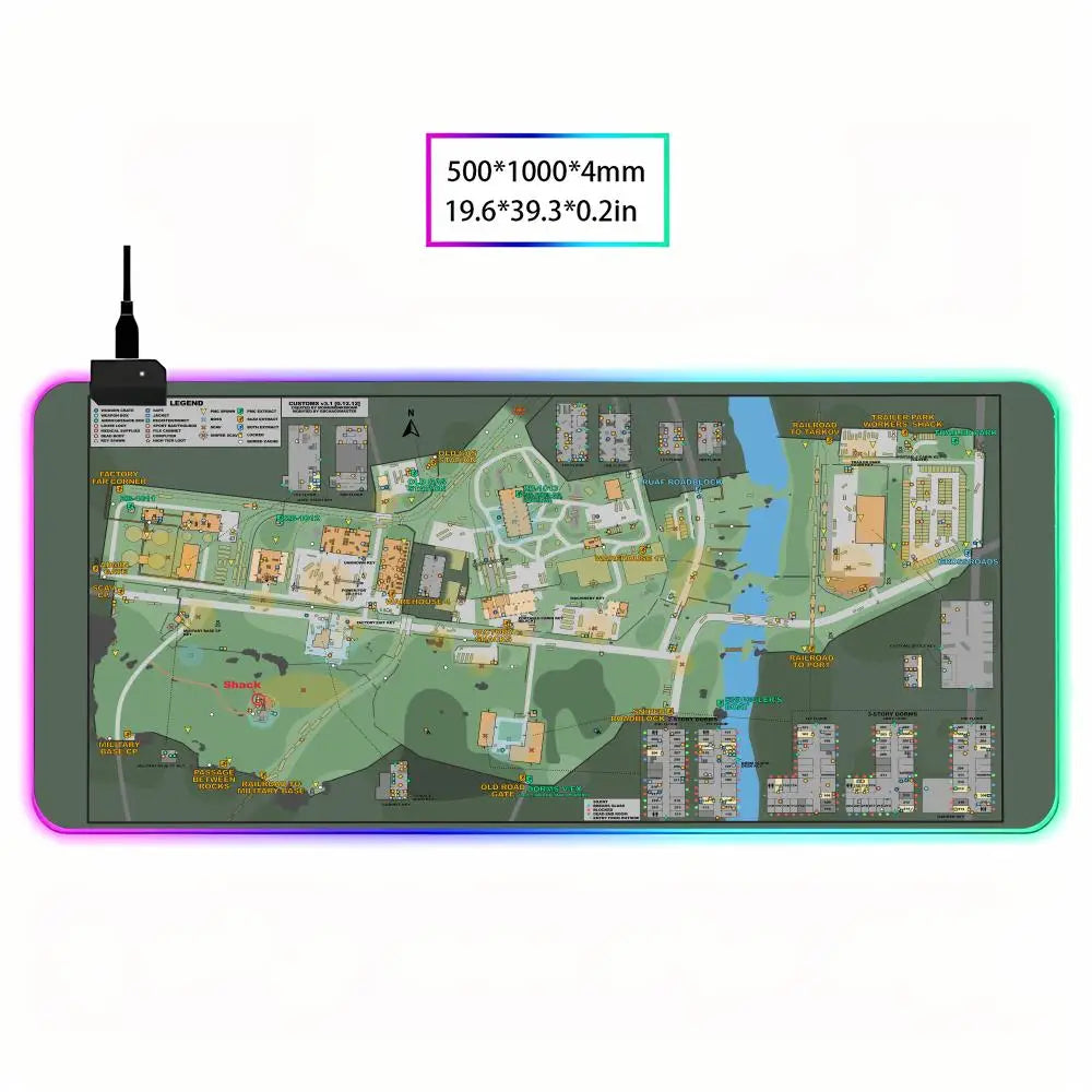 Escape from Tarkov Mouse Pad Animation Games Beautiful RGB Gaming Gamer Large LED Light XXL MousePads Computer Non-slip Decor