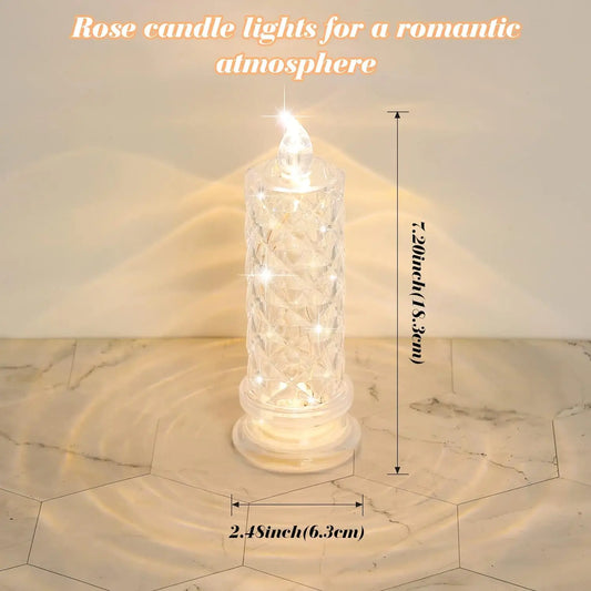 1/2PCS LED Flameless Candles Rose Crystal LED Candle Light for Valentine's Day Bedroom Wedding Christmas Home Decorations Crafts