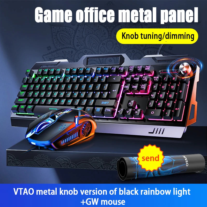V2g5 Gaming Mechanical Handle Metal Keyboard Mouse Headset Usb Cable 3pieces/set for Esports Player Free Mousepad