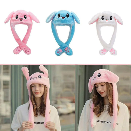 Rabbit Ear Hat Cute Cartoon Bunny Hat Ear Moving Kawaii Bunny Ears Soft Plush Hat Cap Winter Hat for Fairy Birthday Gifts