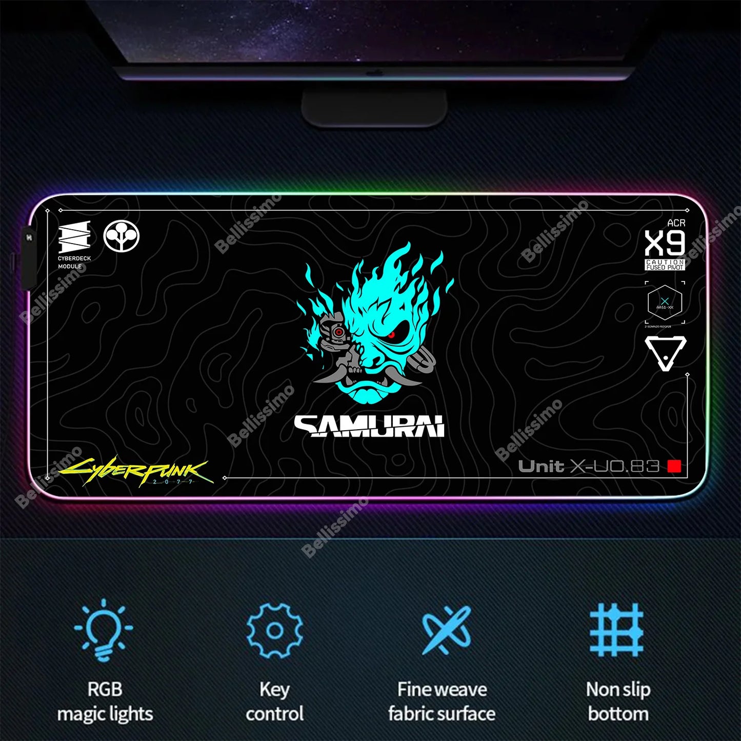 RGB Gaming Cyberpunks Mouse Pad XXL Computer Gamer Large Led Mousepad Ghost Head Desktop Decoration WOW Deskmat Wit Backlit