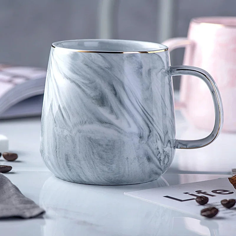 Pink/Grey Ceramic Mug Nordic Ins Style Marbled Gold Rim Coffee Cup Oatmeal Breakfast Cup Valentine's Day Dift Couple water cups