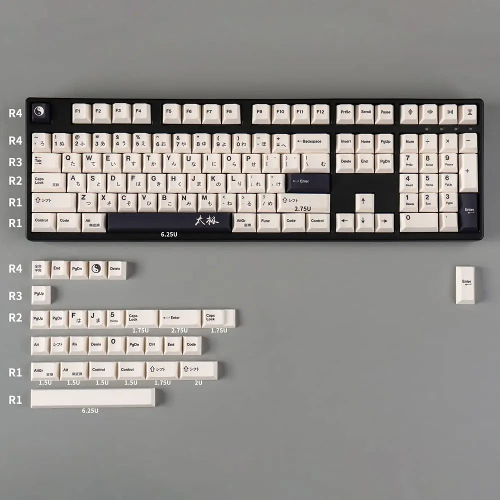 GMK Keycaps Milk White Minimalist Tai Chi English 144 Key PBT keycaps Dye Sublimation Cherry Profile For Mechanical Keyboard 61