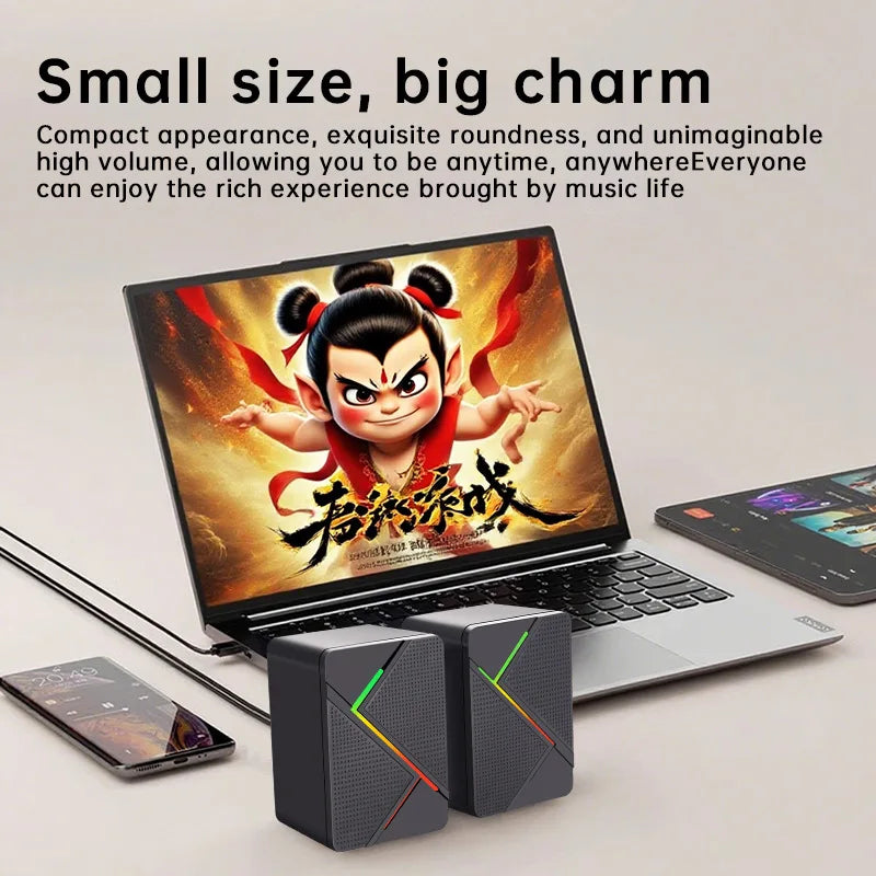 PC Computer Stereo Speaker RGB Gaming Speakers - USB Powered 2.0 Channel Stereo Sound System with Colorful LED Lights