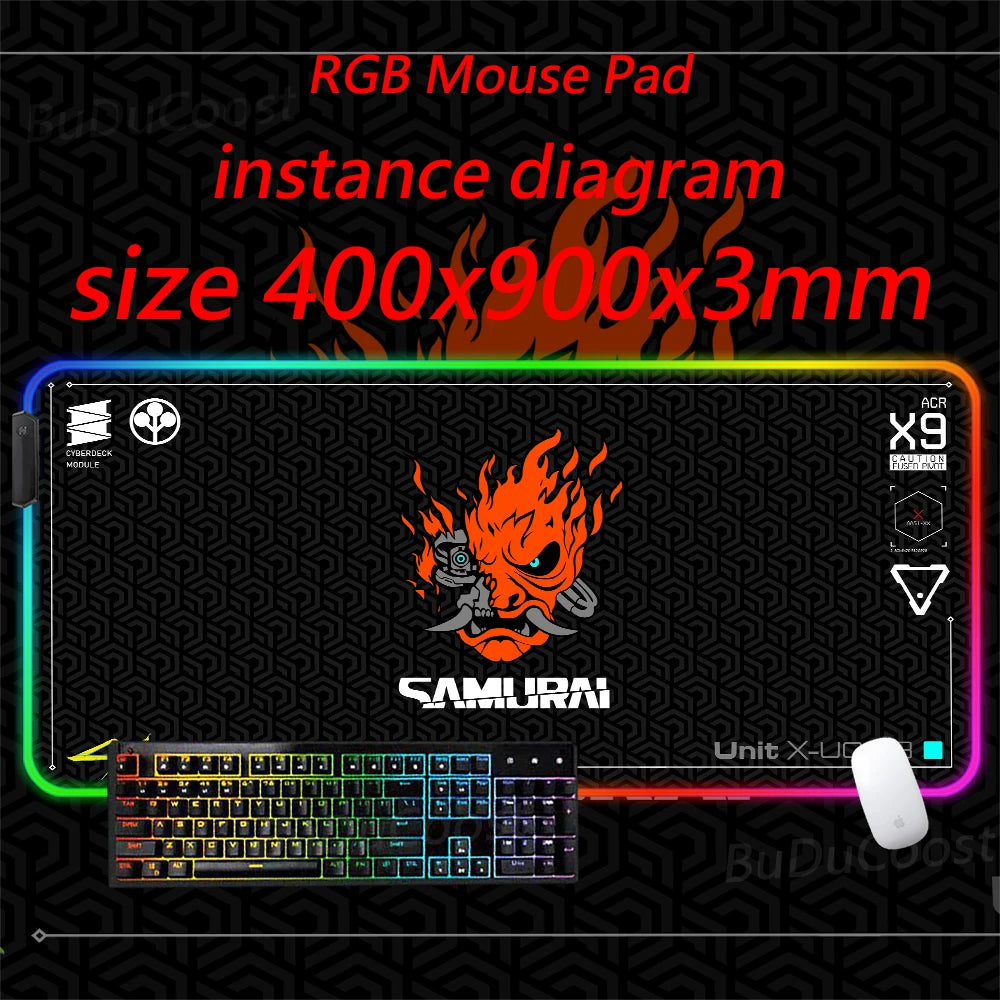 RGB Gaming Mouse pad C-Cyberpunks Computer HD Deskmat XXL Black Mouse Pad Keyboard Office Accessories Company Non-slip Mause Pad