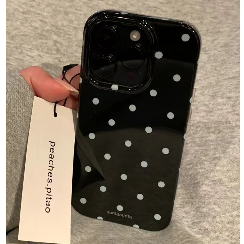 Minimalist Black White Polka Dot Phone Case For iPhone 17 Air 16 Pro Max 15 14 Plus 13 12 Mini 11 Shockproof Silicone Back Cover