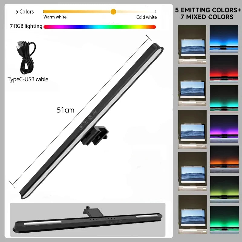 RGB Monitor Light Bar LED PC Screen Hanging Light Atmosphere Night Backlight Dimming Table Lamp For Study/Work/Game Lighting