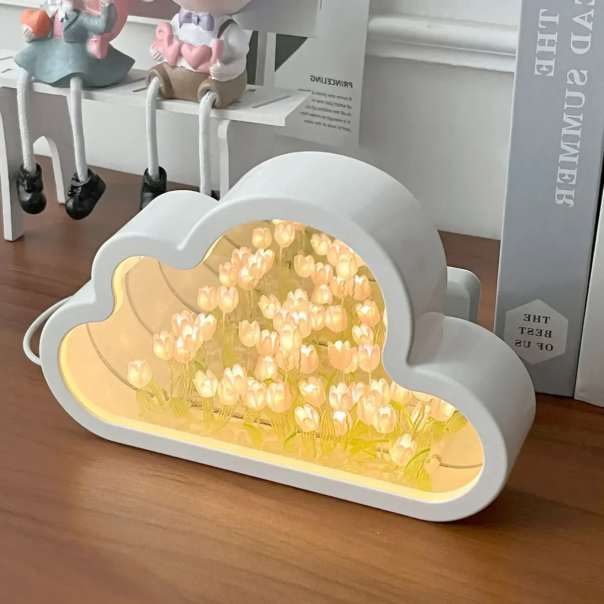 LED Night Light Mirror Table Lamp Bedroom Decor Lights New Handmade DIY Tulip Flower Sea Night Atmosphere Lamp Clouds Tulip Lamp