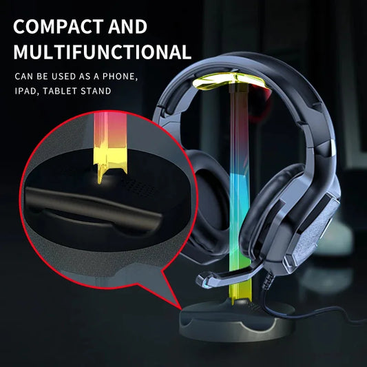 RGB Gaming Headset Stand Desktop Ambient Lighting - Ergonomic Design, Perfect Gift for PC Gamers