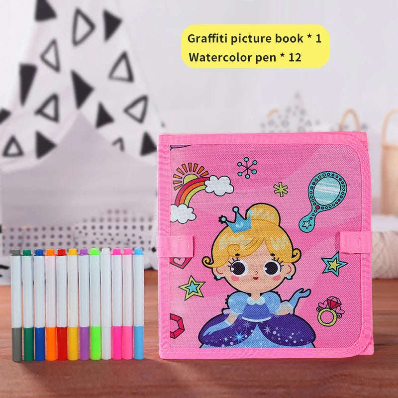 Foldable Chalkboard Book Children's Drawing Board Capable Of Repeatedly Scrubbing Drawing Writing Books (With 12 Watercolor Pen)