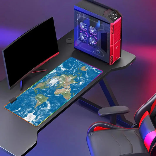 Large World Map Mouse Pad RGB Gaming Mouse Pad HD Gamer Large LED Light XXL MousePads PC Computer pad Non-slip