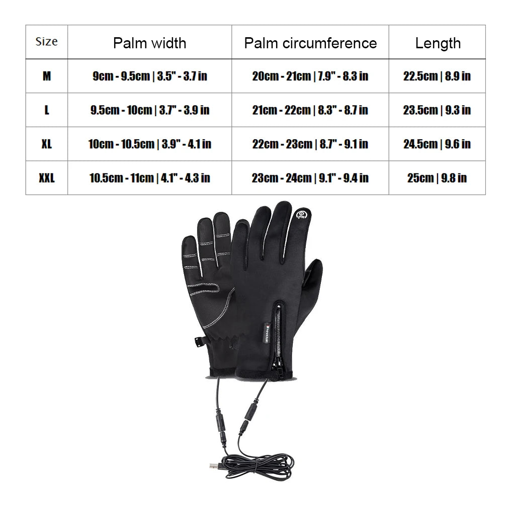 Heated Gloves Touchscreen Warm Gloves USB Eletric Thermal Heat Gloves Winter Warm Outdoor Cycling Driving Motorcycle Cold Gloves