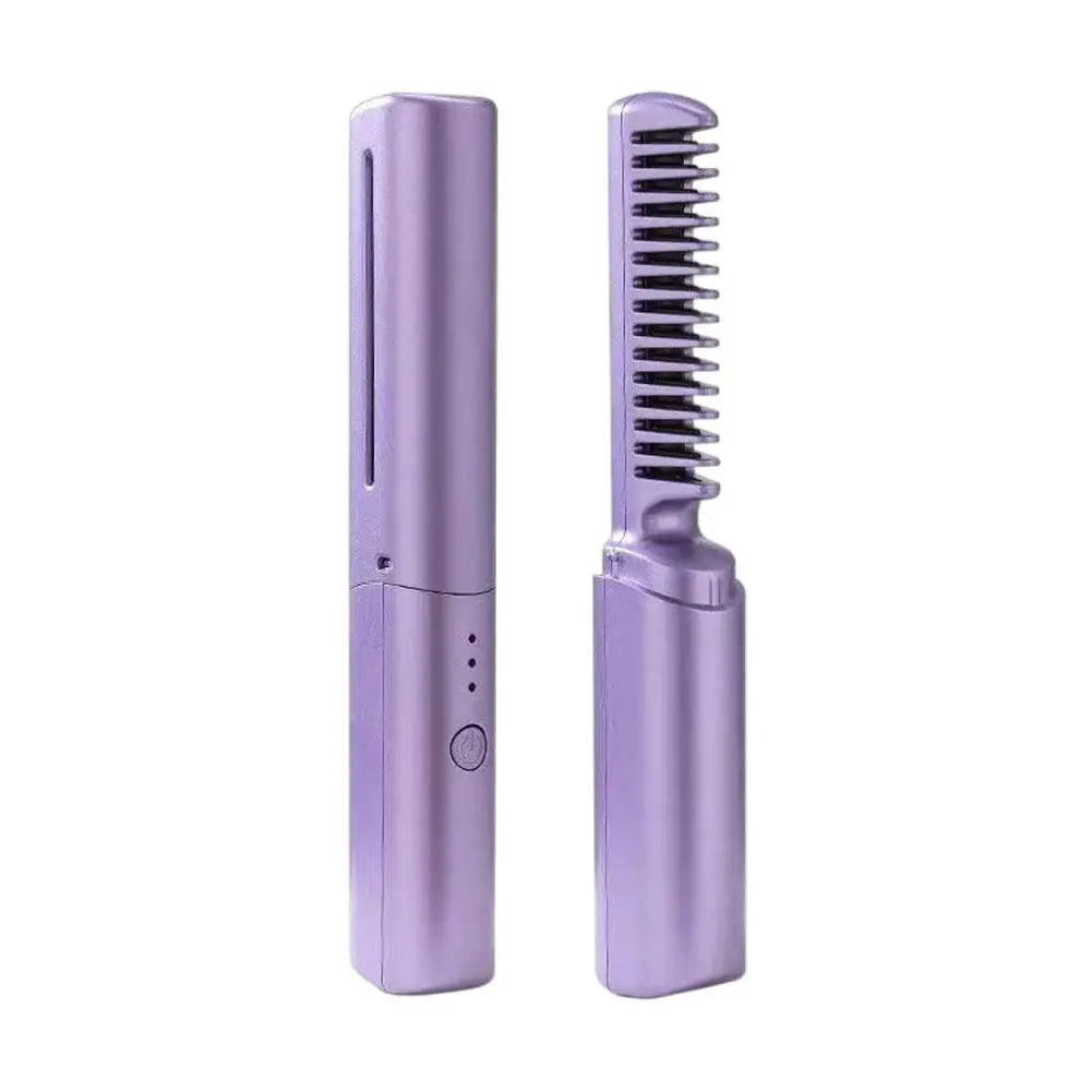 Cordless Hair Straightening Brush Negative Ion Fast Heating USB Charging Straight Curler Dual Use Home Travel Women Brush