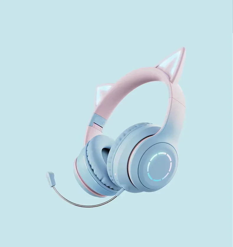 RGB Headset Gamer Girl Wireless Headphones Bluetooth Earphone With Microphone Cat Ear Gaming Earphones Stereo Helmet For Phone