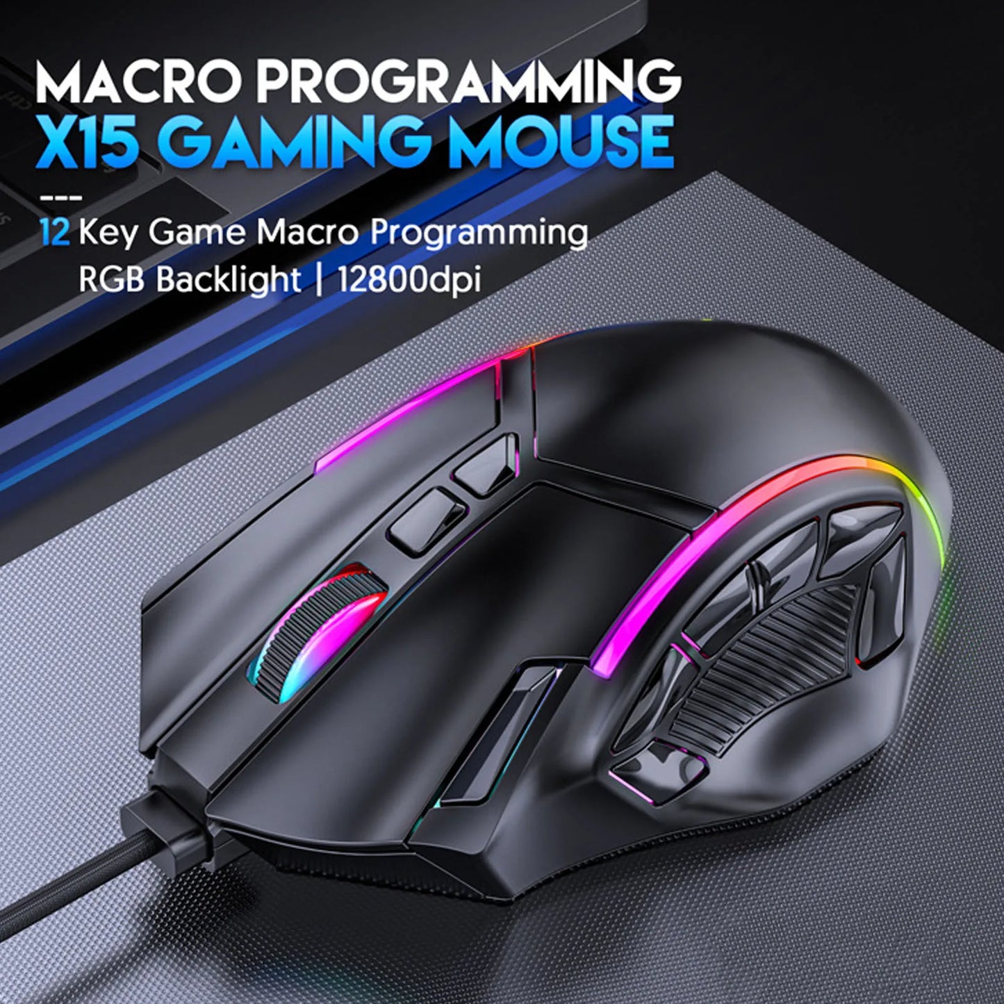 Gaming Mouse RGB Wired 12800DPI 12 Keys Macro Definition Computer Replacement Accessories