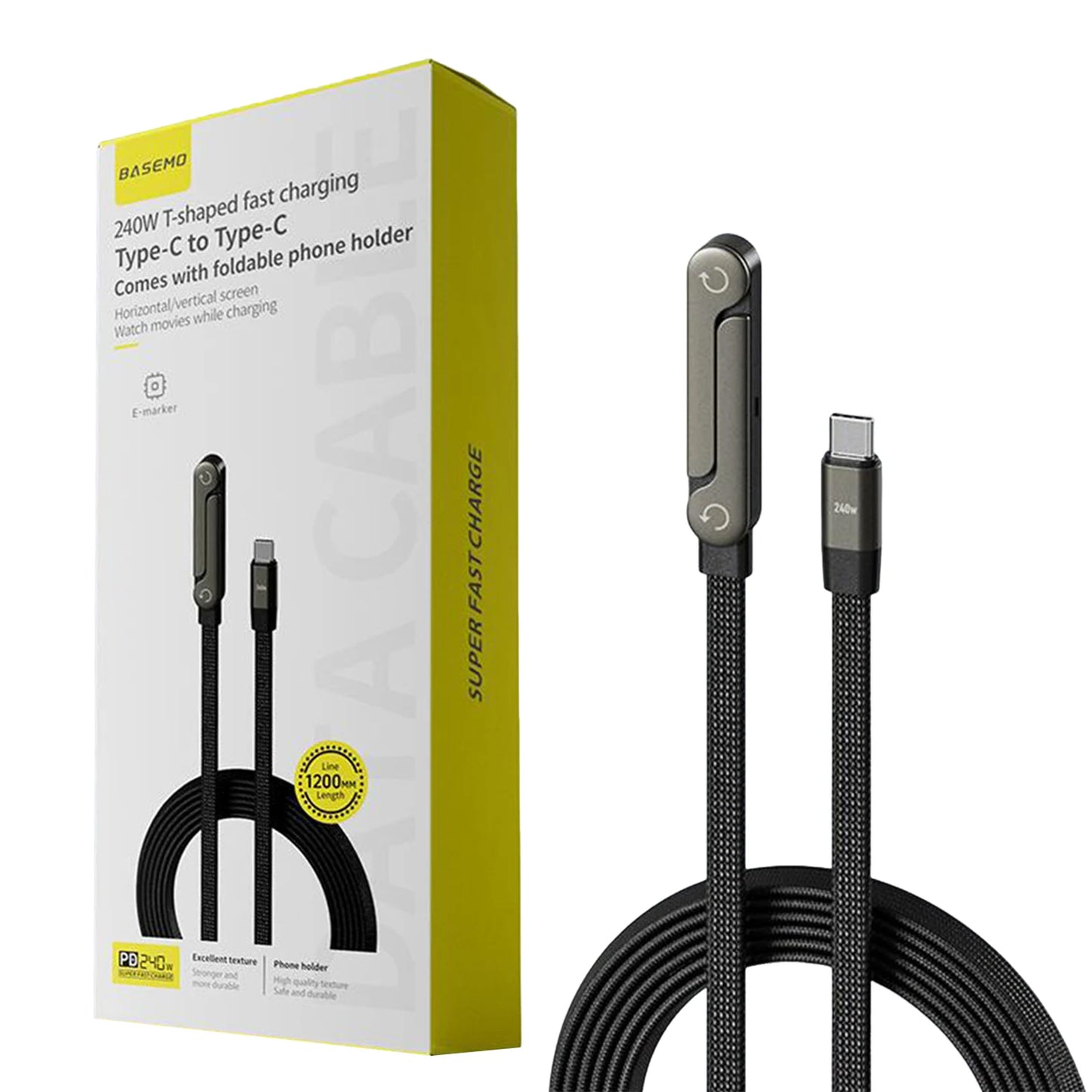 Phone Charger 2 in 1 Invisibles Holder Charger Cable 240w Fast Charging Cord with Built-in Phone Stand